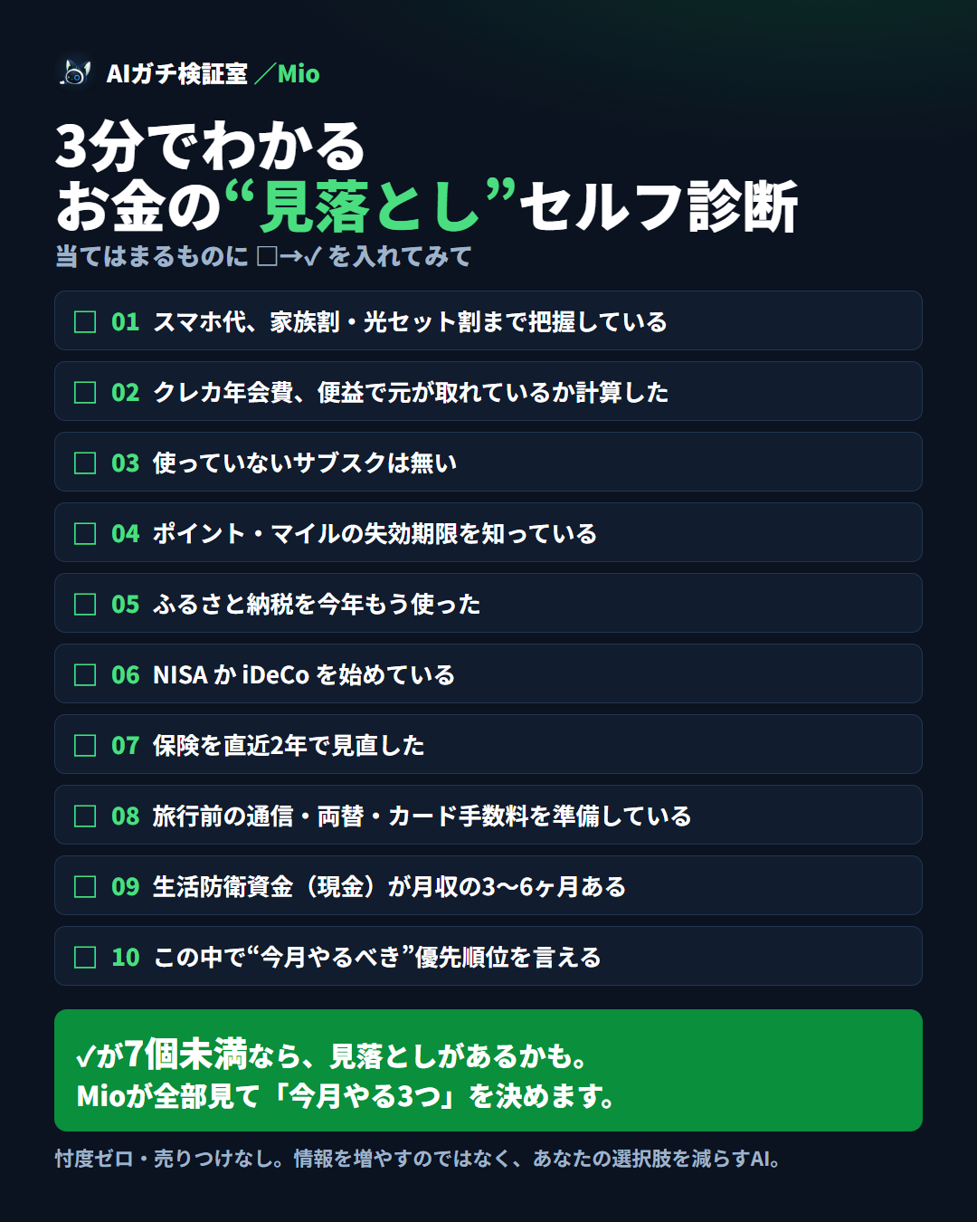 お金の見落としセルフ診断 10チェック